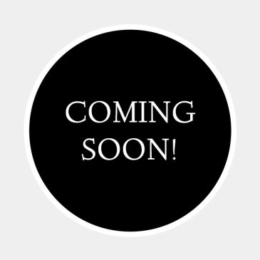 Black circle with white text saying 'COMING SOON!' in the center.