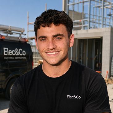 Young electrician smiling at a construction site.