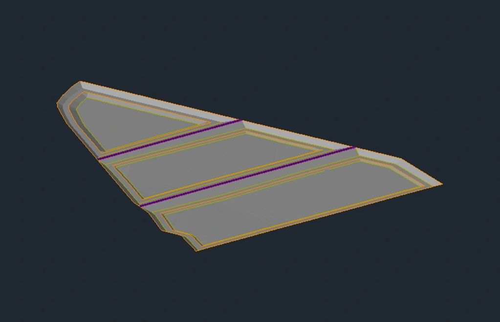 3D model of a geometric wing-like structure.