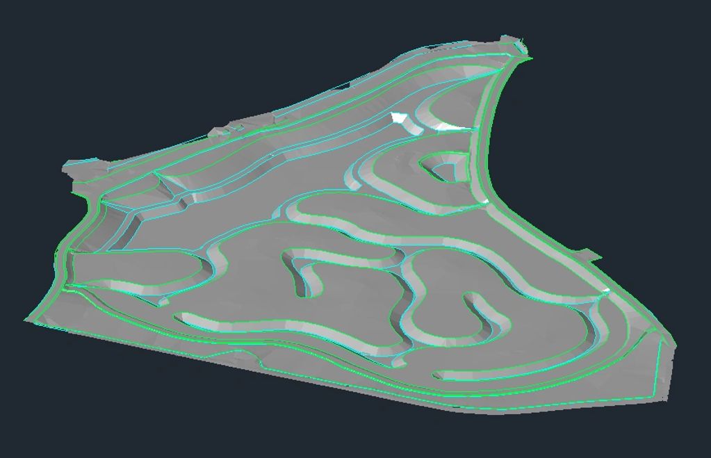 3D topographic map with contour lines.