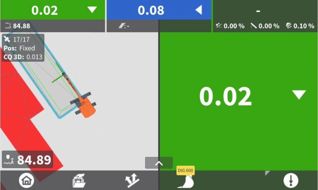 Excavator screen showing digging depth and position.