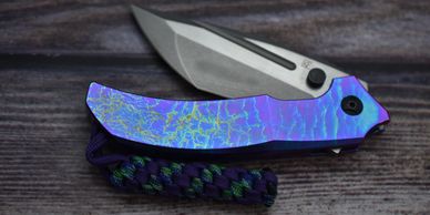 Custom Anodized CKF Satori integral knives. Authorized Custom Knife Factory Dealer.