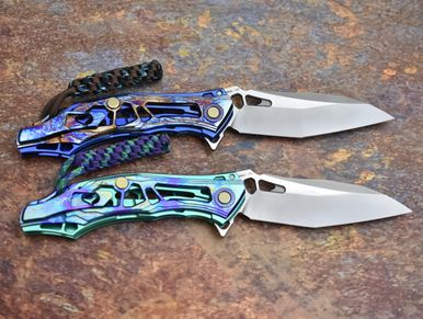 Custom Anodized CKF Decepticon 5 knives. Authorized Custom Knife Factory Dealer.