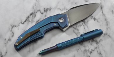 Custom Anodized CKF / Tashi Bharucha Muscle knives. Authorized Custom Knife Factory Dealer.