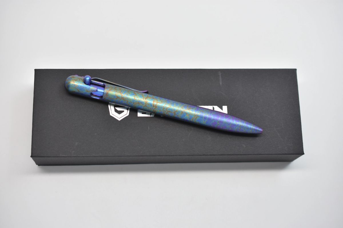 Bastion Titanium Bolt Action Pen: Custom satin finish with a great high  voltage purple background with