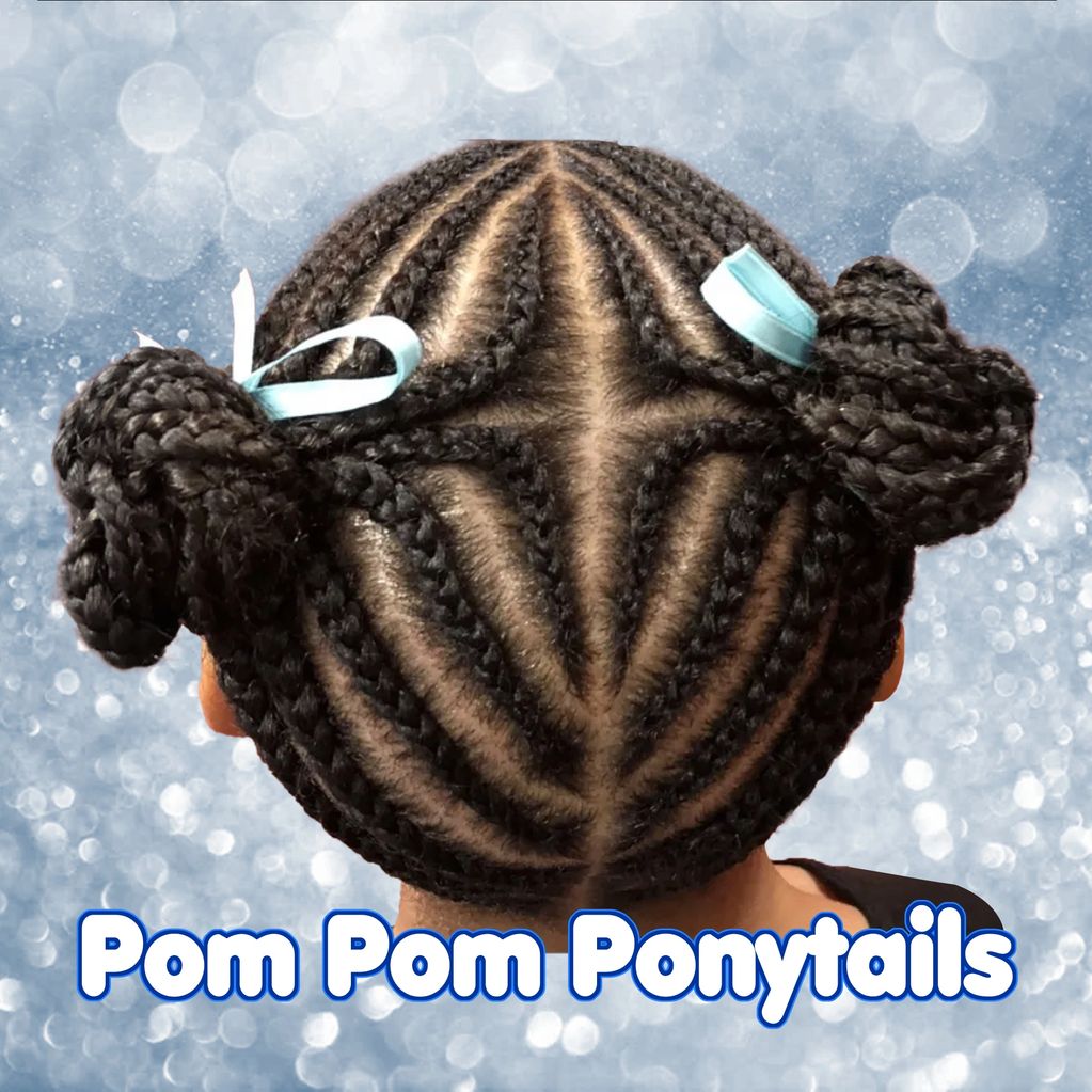 Pom Pom Ponytails, All Naturall, with light blue bunny ears.