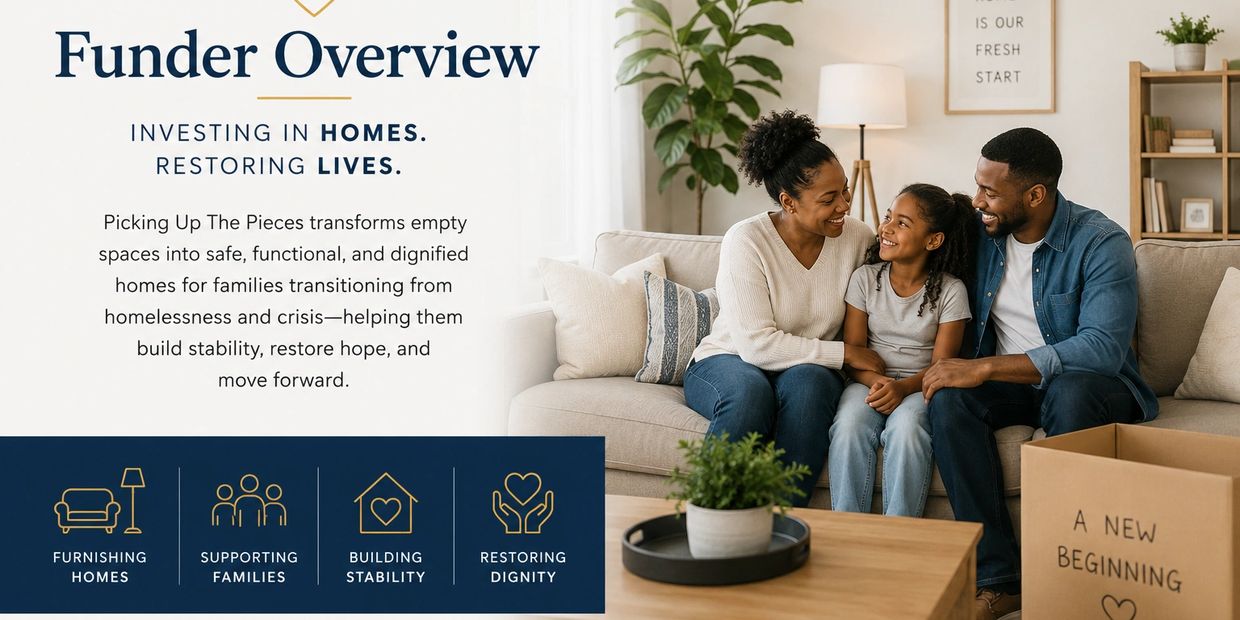 Happy family sitting on a couch in a cozy home with a moving box labeled 'A New Beginning'.