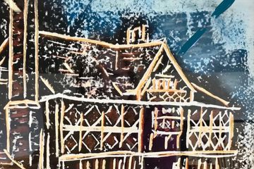 Tudor House.  Original framed linocut print.  Price TBA