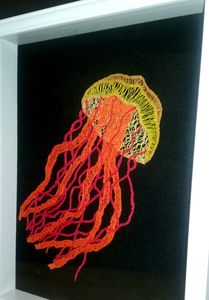 Free motion embroidery float mounted. 
Jellyfish