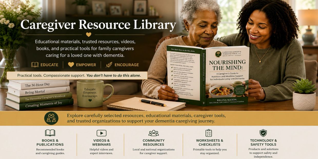 Caregiver Resource Library offers tools, guides, and support for dementia caregivers.