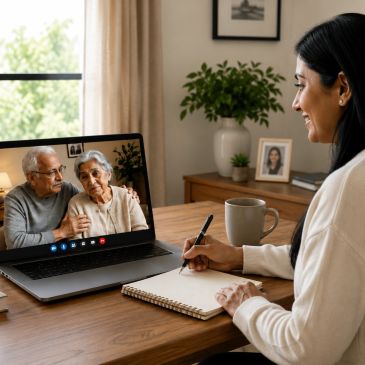 Virtual dementia caregiver coaching session with an Indian couple and Indian coach through personali