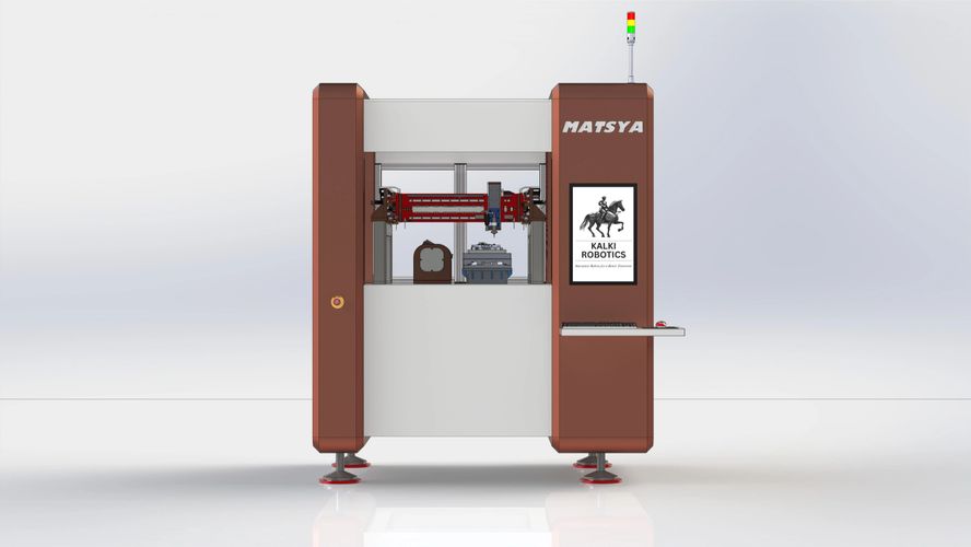 MATSYA industrial robotic machine by Kalki Robotics with control panel and indicator light.