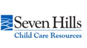 Logo of Seven Hills Child Care Resources with blue and black text.
