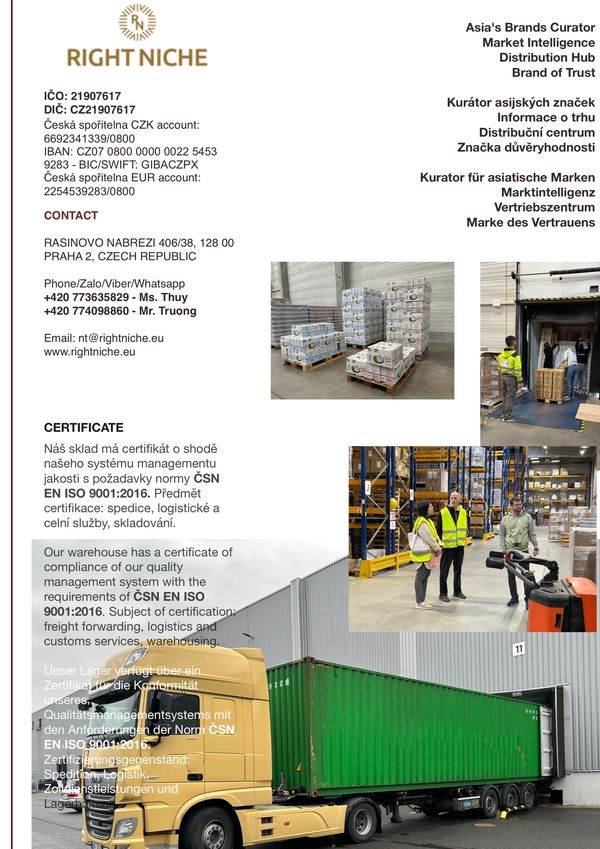 Logistics company Right Niche with warehouse, certified quality system, and truck loading containers.