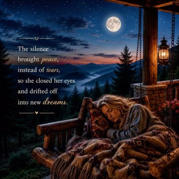 Woman sleeping peacefully outdoors under a full moon.