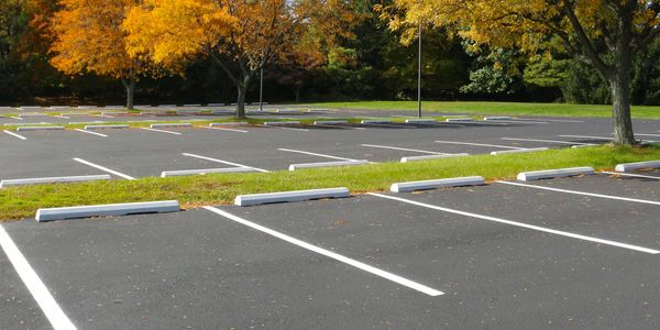 concrete bumper blocks / curb blocks installed to protect landscaping. 