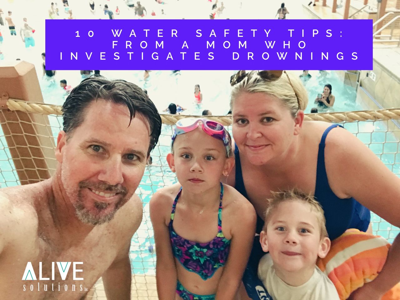 Smiling Family in front of pool - water safety