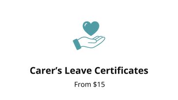 A hand with a heart icon. Online carer's leave certificates for caring responsibilities