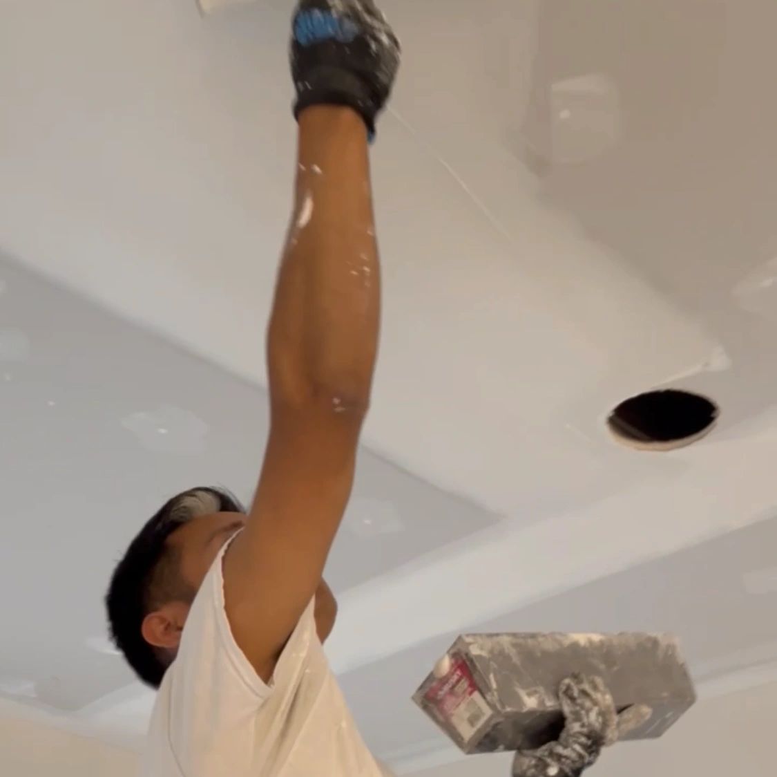 Professional drywall repairs in progress 