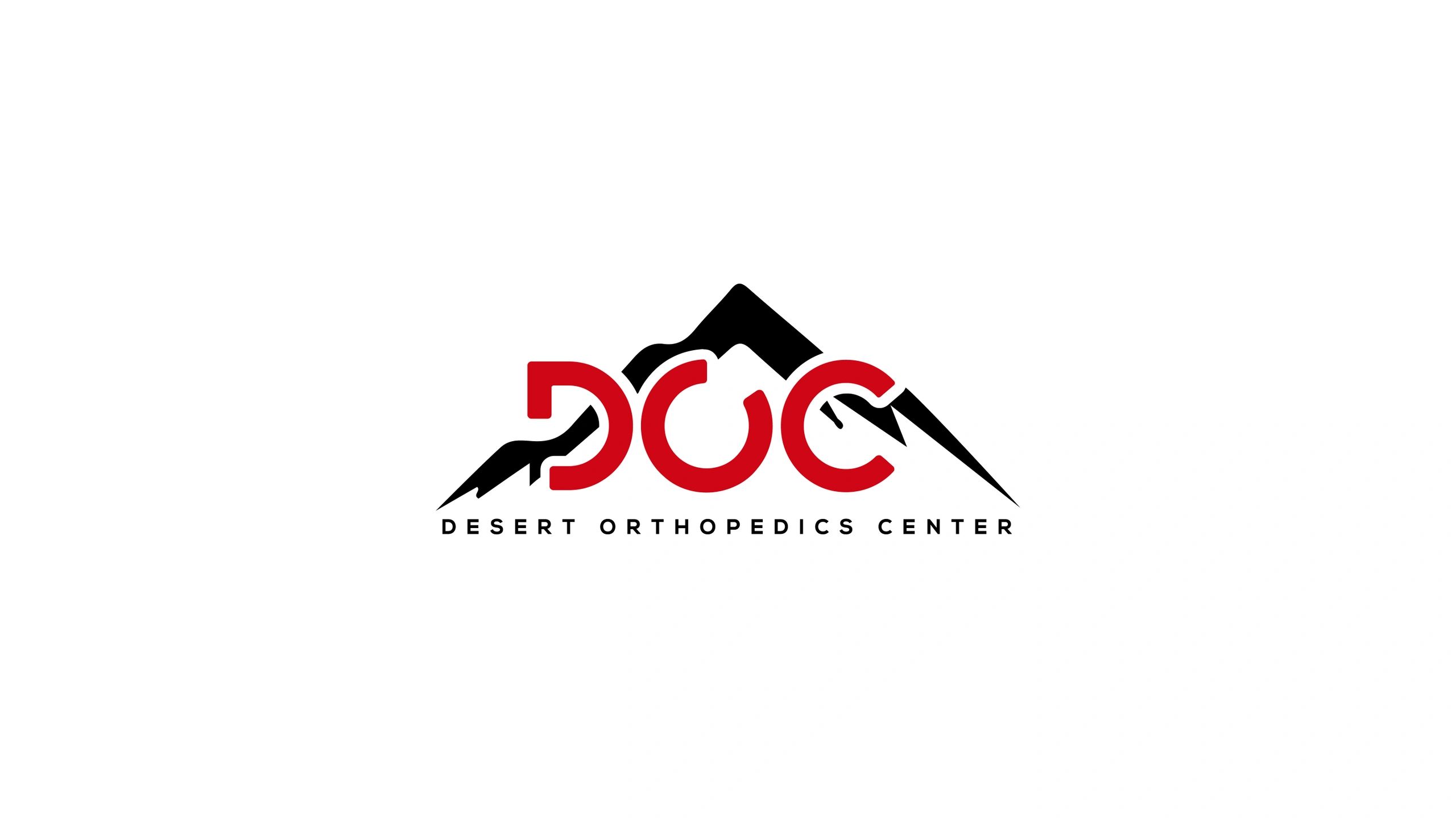 Logo for Desert Orthopedics Center with mountain and red lettering.