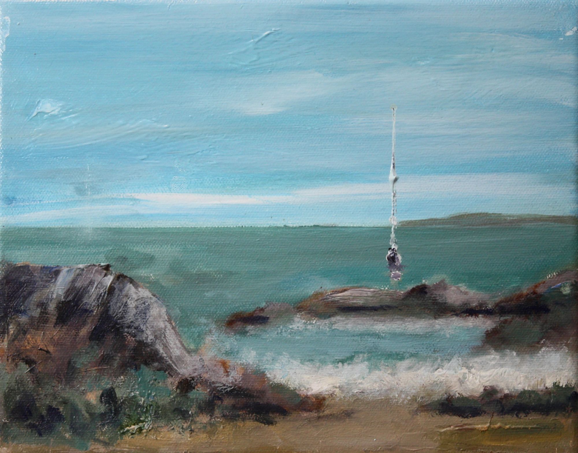 Sailboat on the Sound 8 x 10 x .75 Oil on Stretched Canvas
