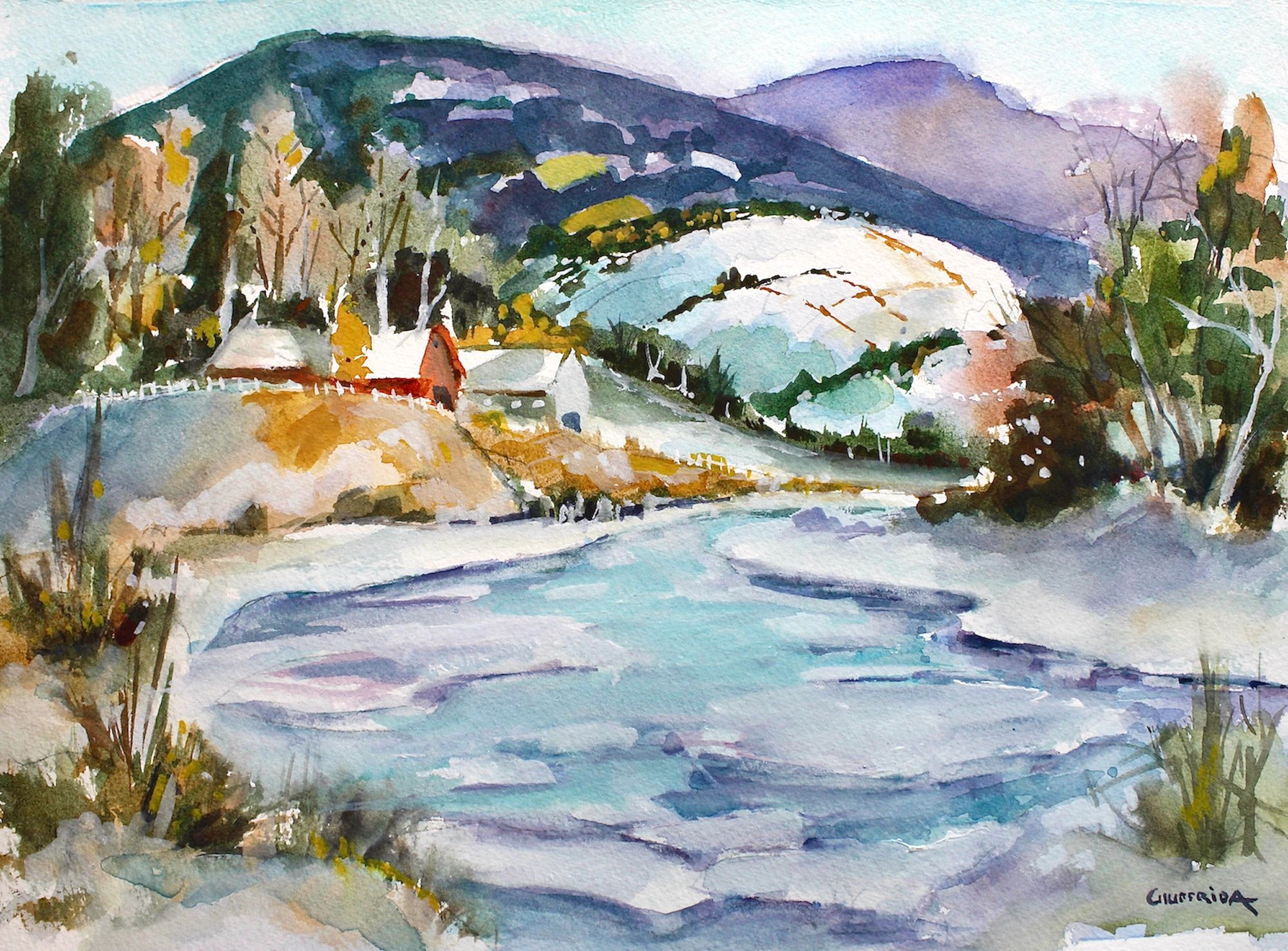 Winter in Vermont. 11 x 15 Watercolor on Arches of France cold pressed mold-made cotton surface "pap