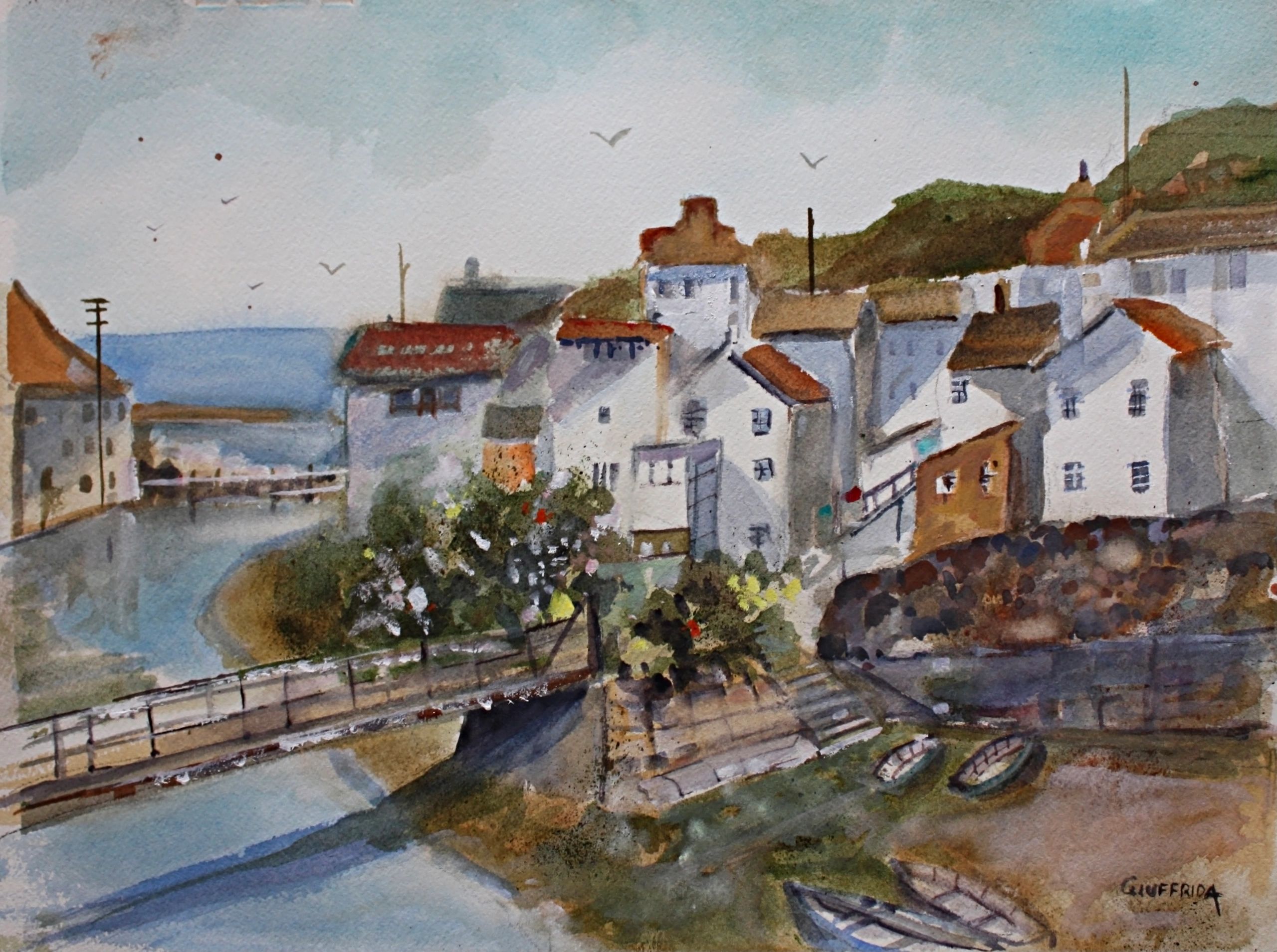 Staithes, UK is a small fishing village on the east coast of England bordering on the North Sea. 12 