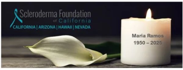 Memorial candle and flower honoring Maria Ramos from the Scleroderma Foundation.