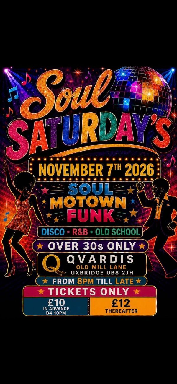 Soul Saturday's event on November 7, 2026, featuring soul, motown, and funk music.
