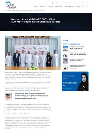 JAFZA, Neweast 500M Investment, PR, publications, Ahmed Al Ahli, Abdulla Bin Damithan, mec workshop