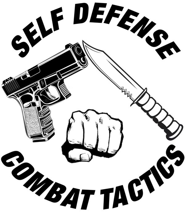 Illustration featuring a handgun, a knife, and a raised fist in the center. 