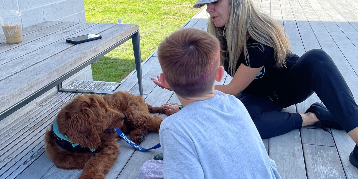 Chewie working with Pet Therapist & a client. This little boy’s self confidence grew with every sess