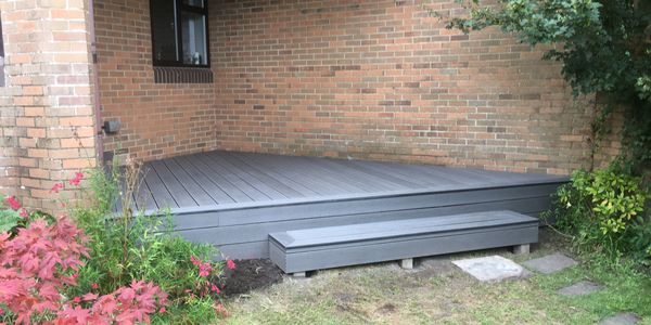 dark grey composite decking area