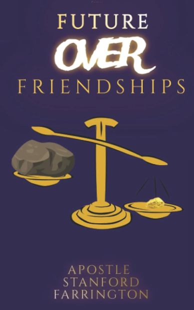 Balance scale showing future outweighing friendships in a graphic design.
