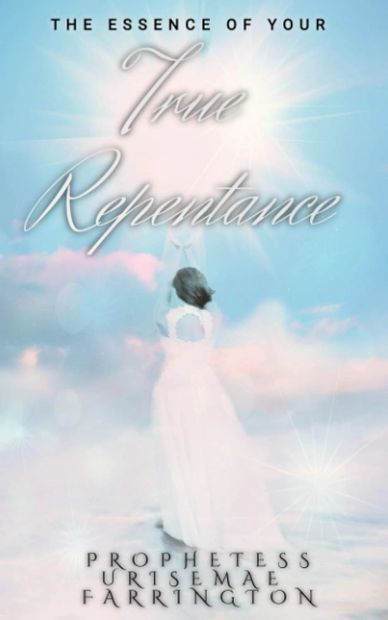 A serene image of a woman in white reaching towards light, symbolizing true repentance.