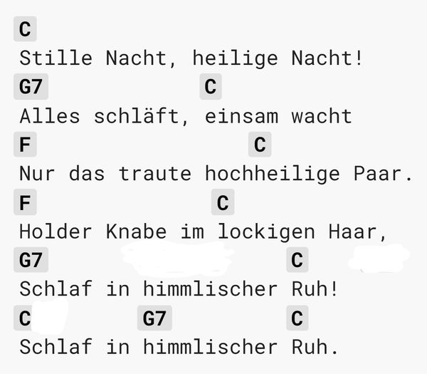 Lyrics and chords for the Christmas carol 'Stille Nacht' in German.