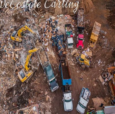 Drone View of a Metal Recycling Yard with a Crane