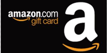 Amazon.com gift card with black background.