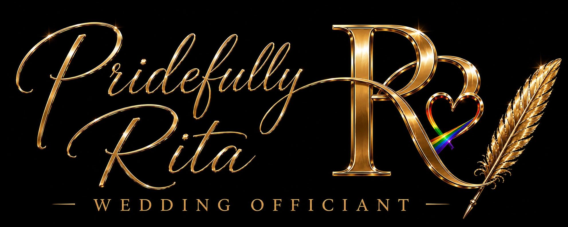 " Elegant Pridefully Rita logo representing professional wedding officiant services, vow renewals , and inclusive ceremonies across Texas."