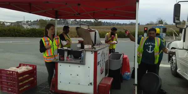 Hot dog cart at construction company safety meeting