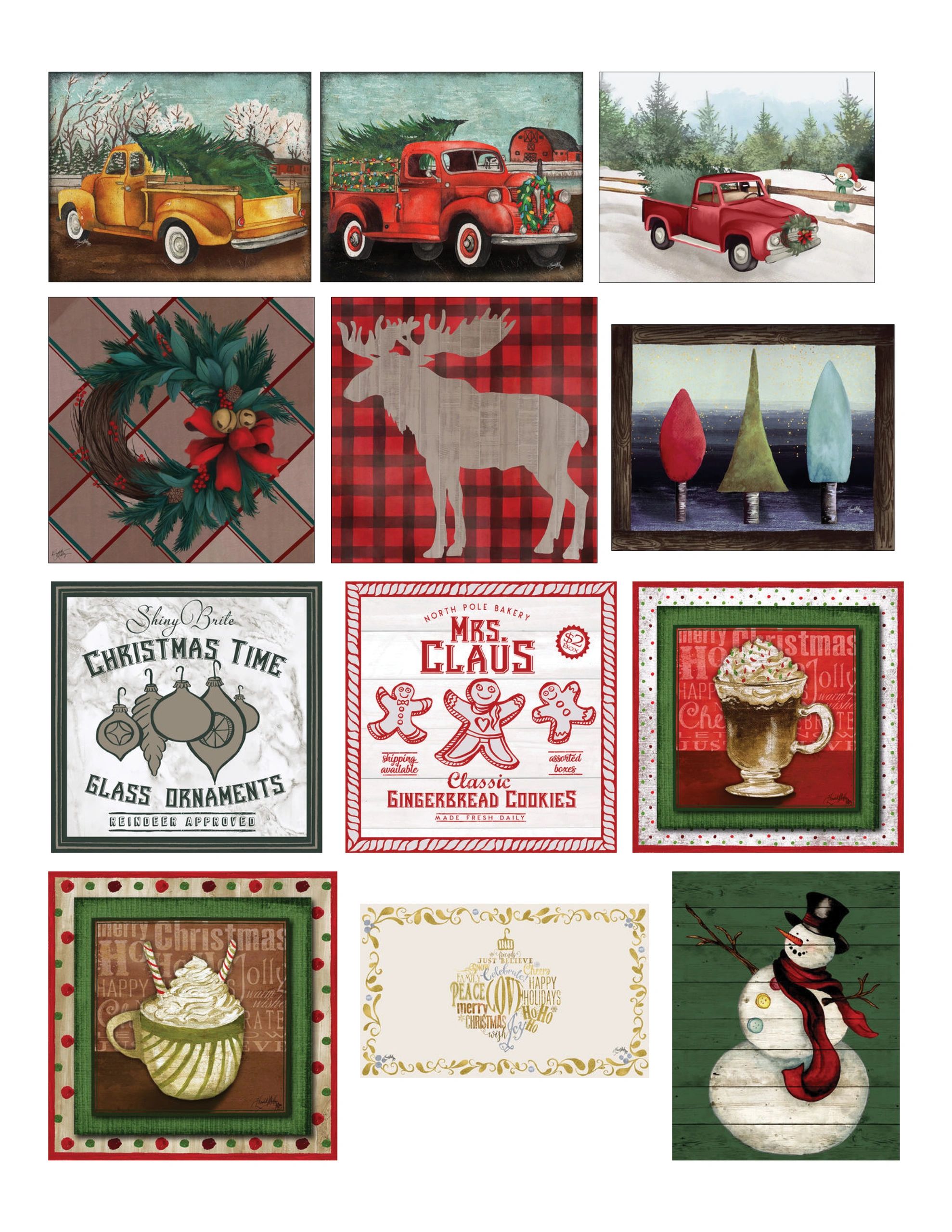 Christmas-themed vintage illustrations and designs.