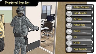 Soldier viewing a prioritized item list in an office.