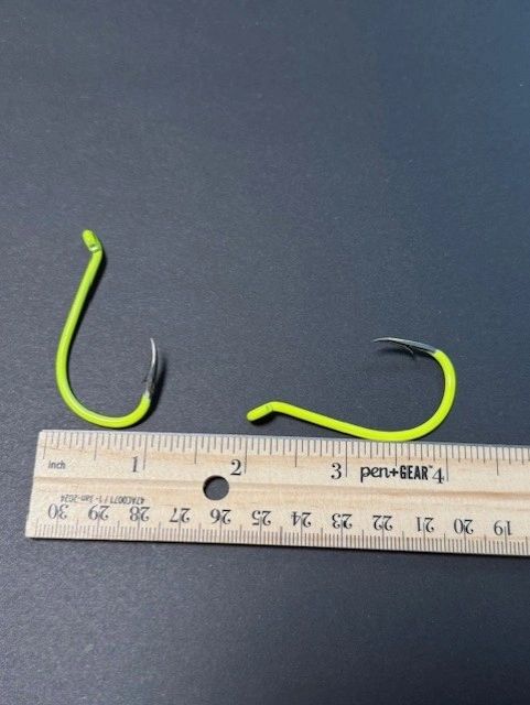 8/0 UV Chartreuse Offset Octopus Hooks 10 pack