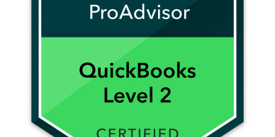 QuickBooks Level 2 ProAdvisor certification badge with green and dark blue colors.