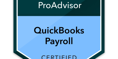 QuickBooks Payroll ProAdvisor Certified badge in blue and black.