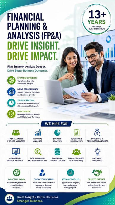 Financial planning and analysis services with 13+ years of experience and diverse roles.