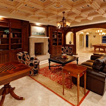 Design build European fittings moldings, lower level game room