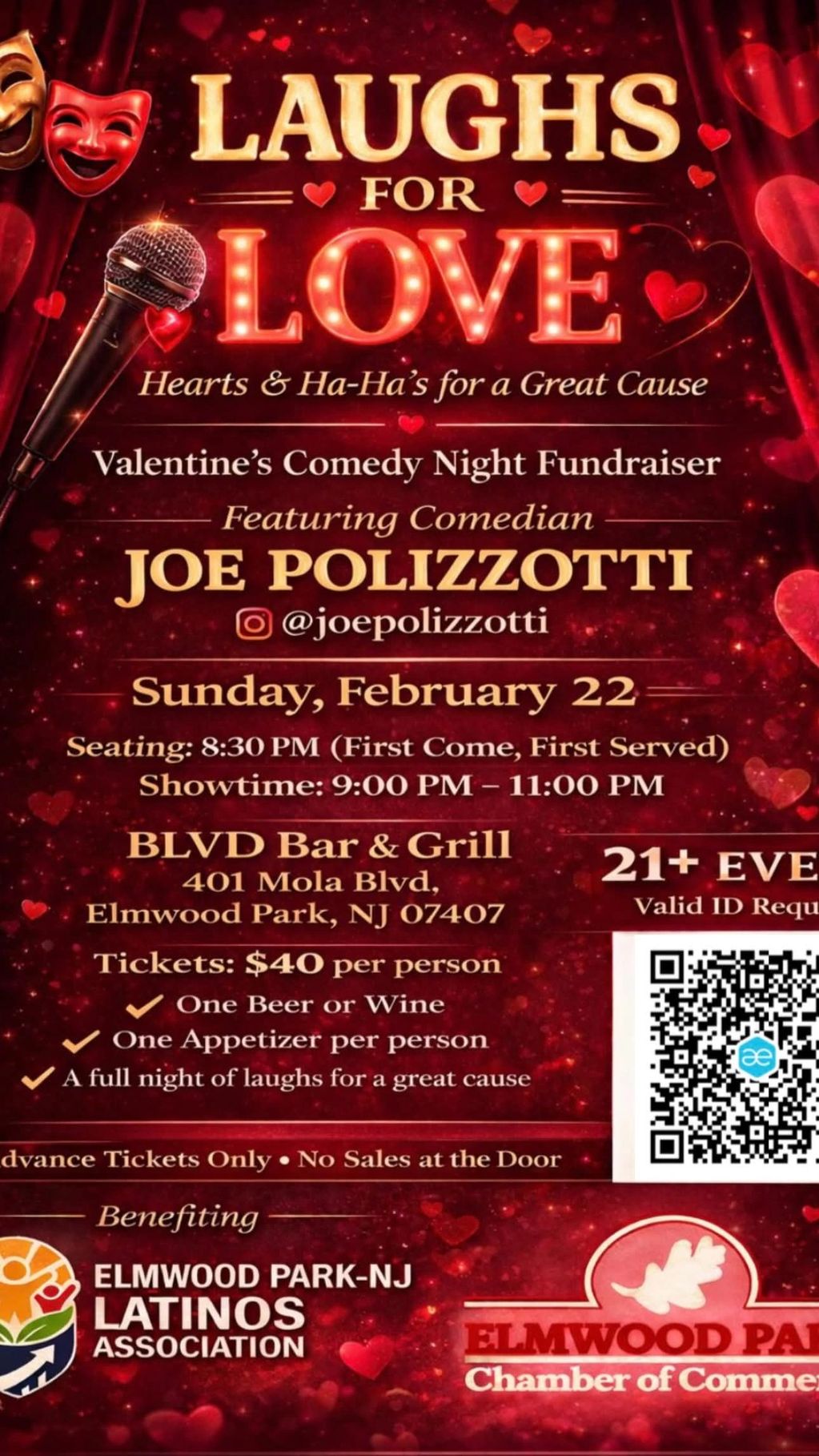 Valentine's comedy fundraiser with Joe Polizzotti at BLVD Bar &amp; Grill.