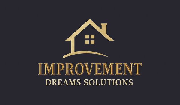 Elegant gold house logo with 'Improvement Dreams Solutions' text on dark background.