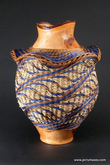 handmade dyed rattan basket reed seagrass  turned wood fiber art sculpture interior design decorator